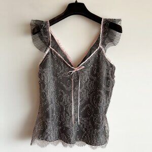 TOM K NGUYEN Grey Chantilly Lace Camisole Top, size USA 6